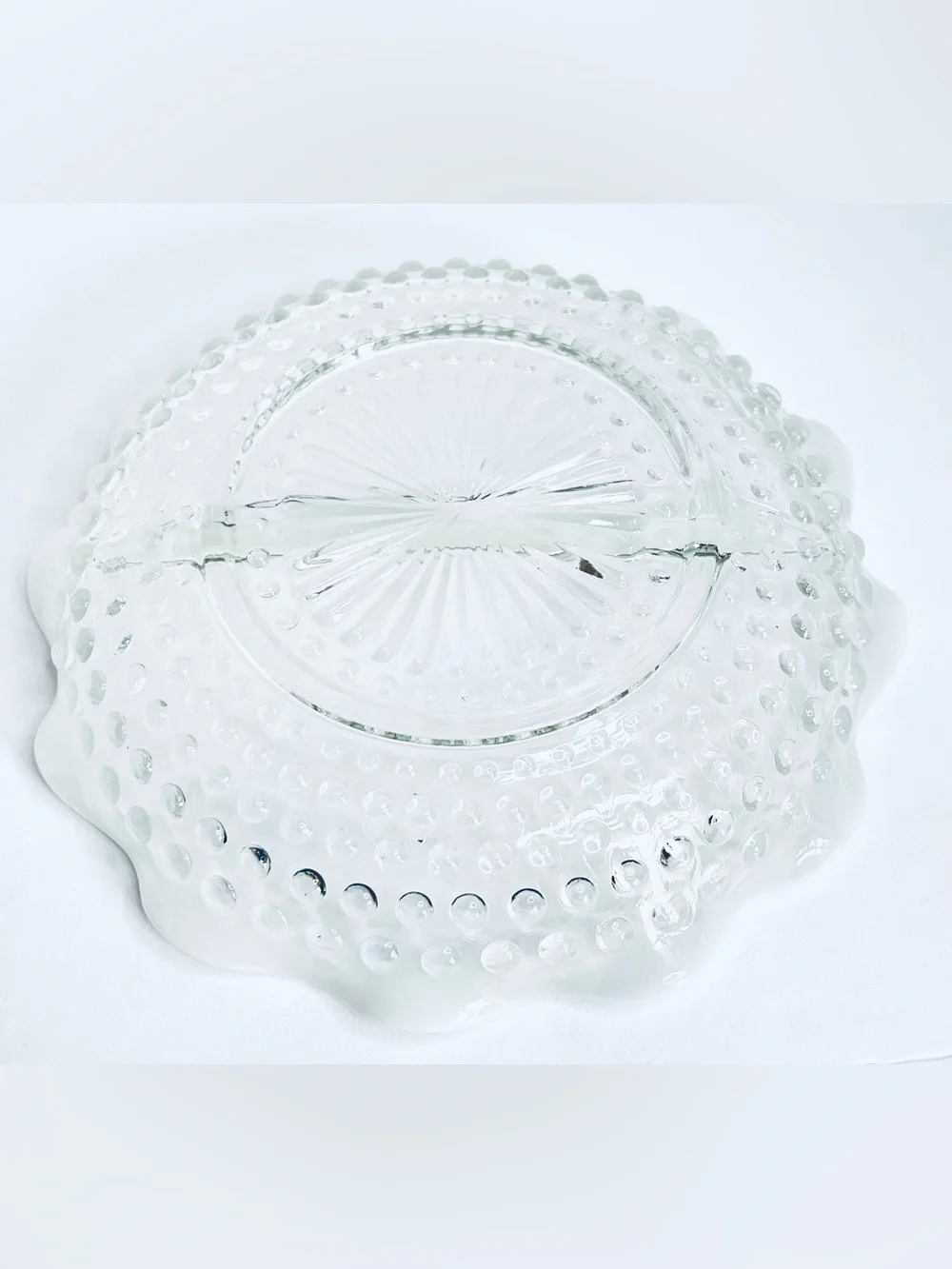 Vintage Anchor Hocking Moonstone Hobnail Divided Relish Serving Dish